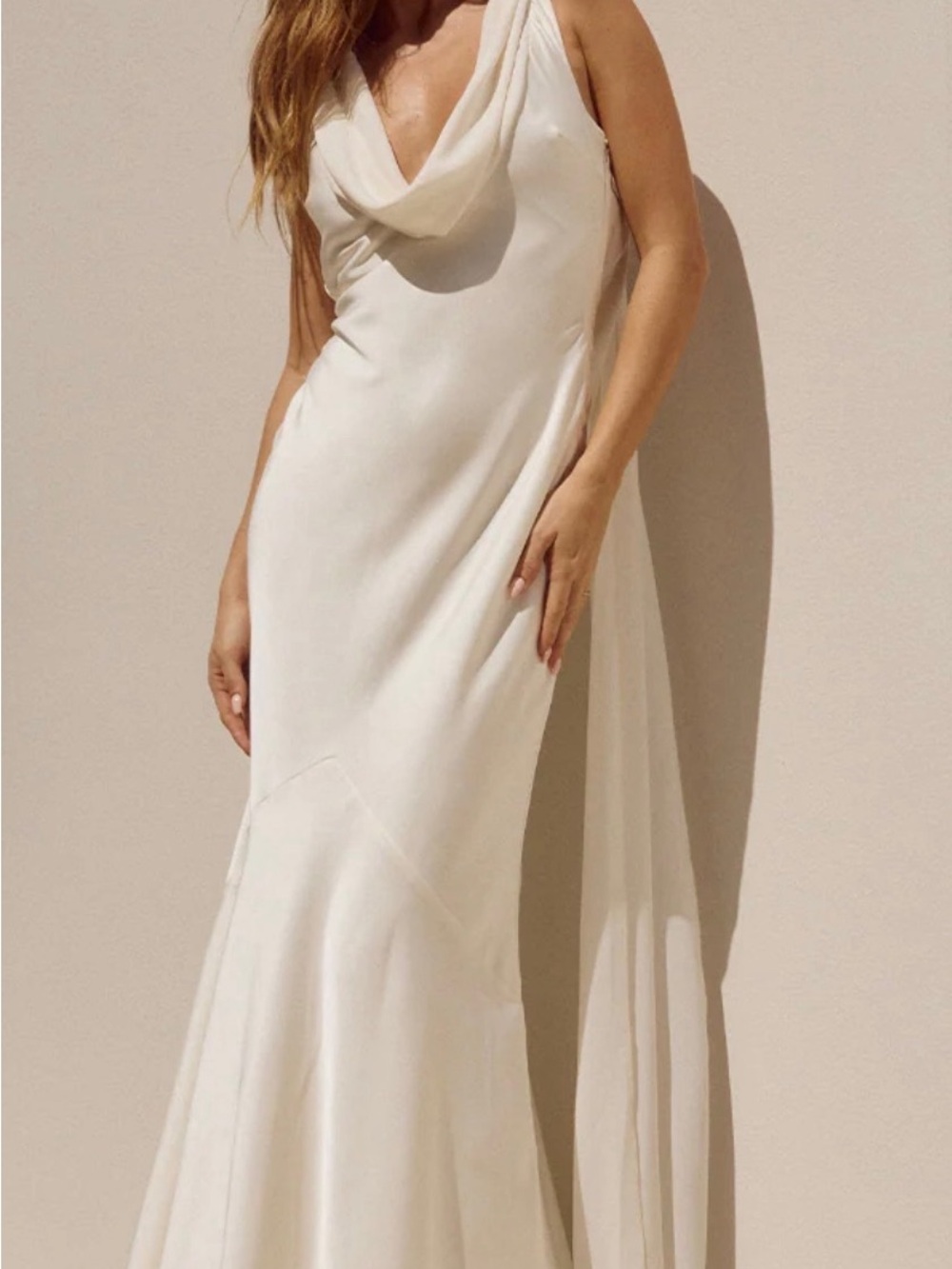 Gabriella Cream Cowl-Neck Slip Dress